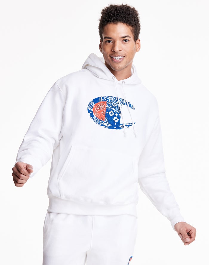 Champion Mens Hoodie NZ - Reverse Weave Bandana C Logo White ( 6152-PDWAQ )